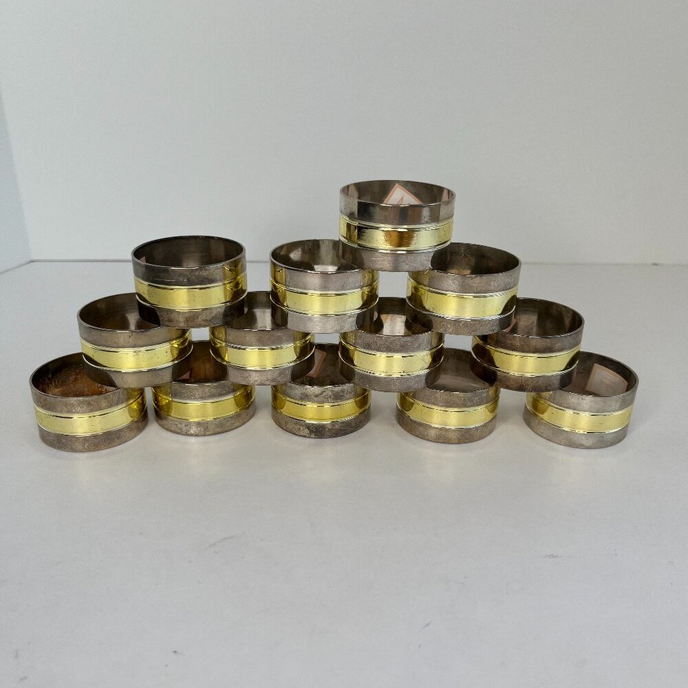Two-Tone Metal Napkin Rings Lot Of 13 Vintage Audrey Auckey MCM